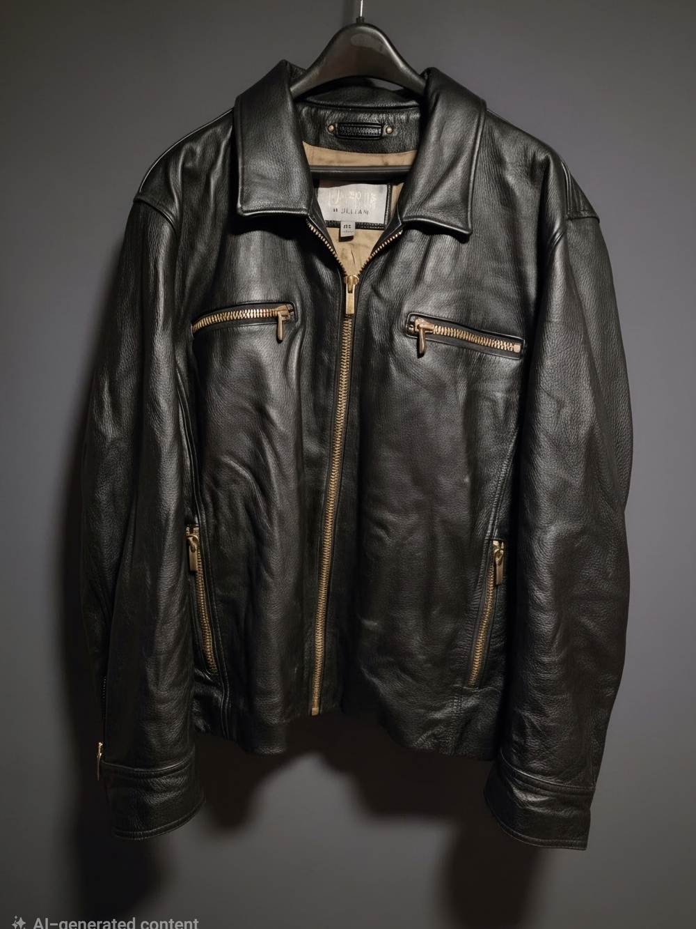 Wilsons Leather Black Leather Bomber Jacket with Gold Zippers